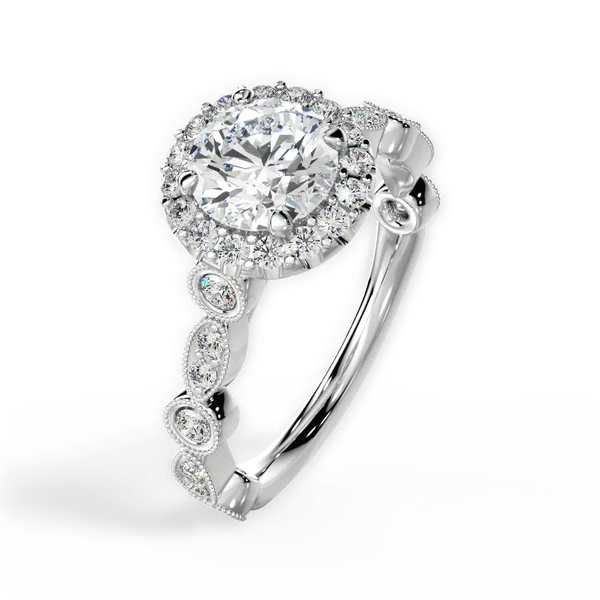 Round & Marquise Diamond Halo Engagement Ring