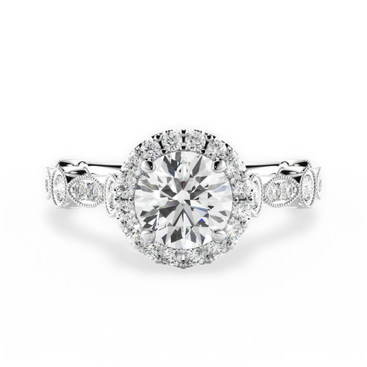 Round & Marquise Diamond Halo Engagement Ring