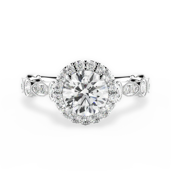 Round & Marquise Diamond Halo Engagement Ring